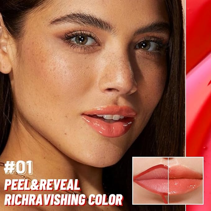 Vivid Apricot Lip Stain Peel Off Lip Gloss oil Dual-Ended Combo, Lips Liner Stain Peel Off Tattoo, Long Lasting & Waterproof, Transfer-Proof Lip Tint Stain with Lip oil for All Skin Type 01#-Velvo Beauty