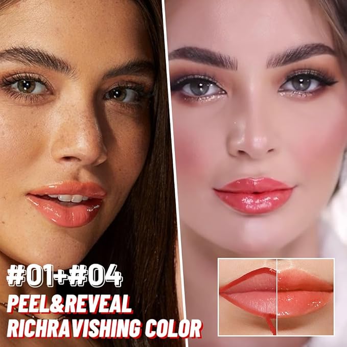 2Pcs Lip Stain Peel Off Lip Gloss oil Dual-Ended Combo, Lips Liner Stain Peel Off Masque, Long Lasting & Waterproof, Transfer-Proof Lip Tint Stain with Lip oil for All Skin Type 01#+04#-Velvo Beauty