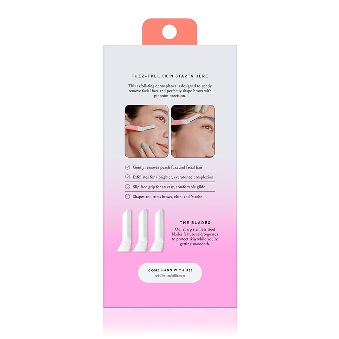 Billie - Dermaplane Starter Kit - Reusable Handle + 3 Refill Blades - Remove Facial Hair + Perfectly Shape Brows - Dermatologist-Approved - Malibu-Velvo Beauty