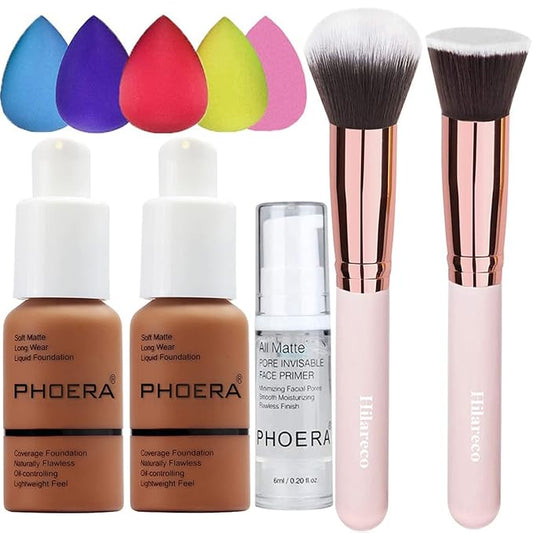 Phoera Foundation,Full Coverage Foundation, Hilareco Concealer Foundation Flawless 30ml Natural Matte Oil Control Concealer Facial Blemish for Women Girls (2 PCS 109-Mocha)-Velvo Beauty