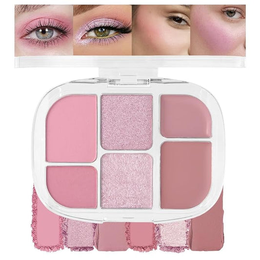 6-in-1 Cream & Powder Makeup Palette for Old Women – Blush, Highlighter & Eyeshadow, Matte & Shimmer Finish, Rose Nude Tones, Travel-Friendly Compact 03-Velvo Beauty