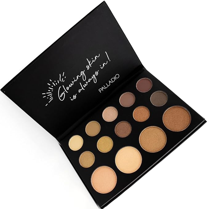 Palladio Sun-Kissed Mirage Eyeshadow Highlighter Palette, Warm Flawless Look, Matte and Shimmer Finishes, 14 Curated to Ensure Rich and Highly Pigmented Colors, All Day Wear (SUN-KISSED)-Velvo Beauty