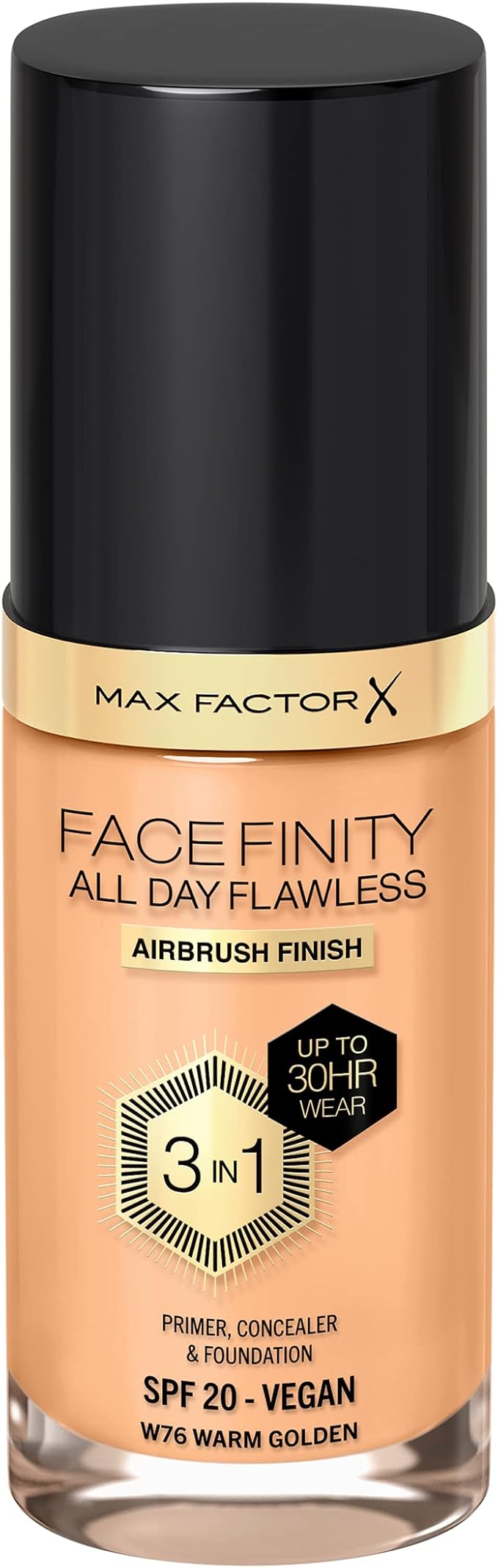 Max Factor Facefinity 3-in-1 All Day Flawless Liquid Foundation, SPF 20-76 Warm Golden, 30 ml-Velvo Beauty