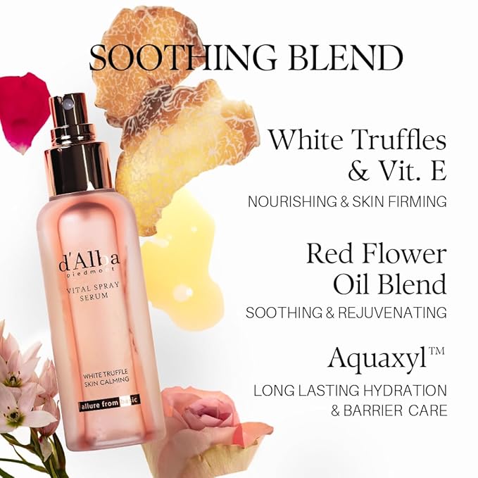 d'alba Piedmont Italian White Truffle Vital Spray Serum, Vegan Skin Care, Calming and Hydrating Facial Mist for Red and Sensitive Skin, Glow Serum, Surfactant Free, All in One, Korean Skin Care-Velvo Beauty
