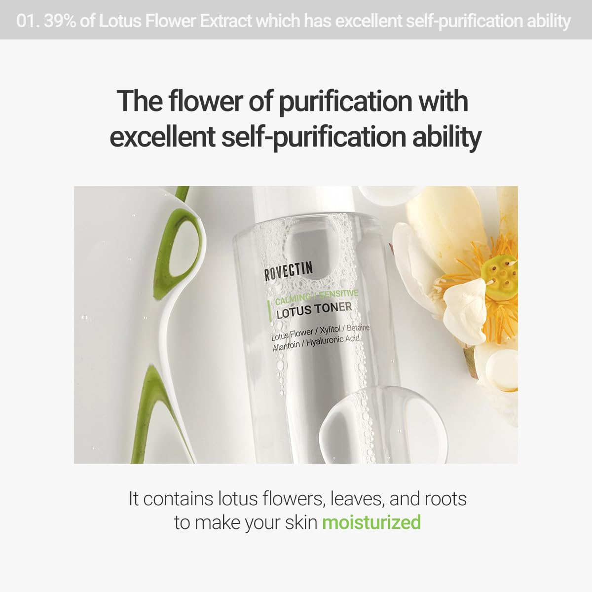 ROVECTIN Calming Lotus Water Toner - pH4.7 Extra Soothing and Hydrating for Trouble Care | 40% Lotus Flower Extract for Purifying | Hyaluronic Acid, Alcohol-Free, Vegan, K-Beauty (6.76 fl. oz, 200ml)-Velvo Beauty