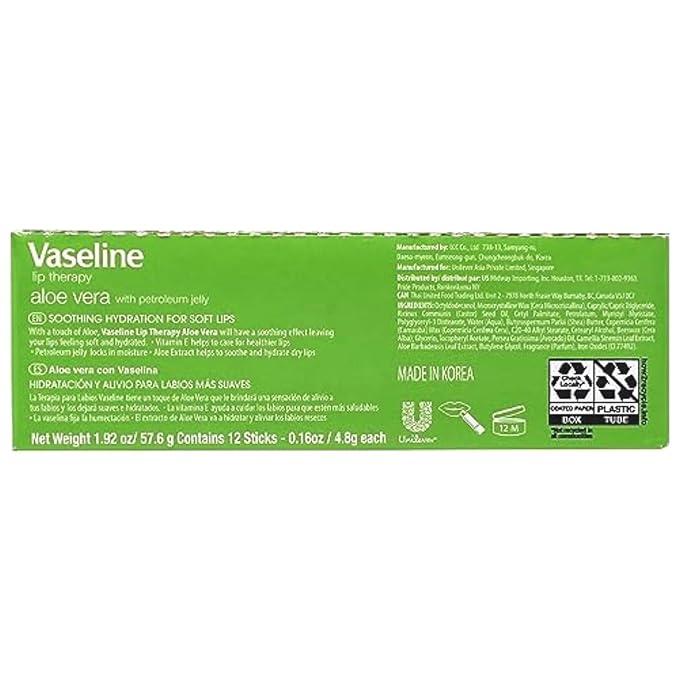 Vaseline Lip w/o Backer Card Aloe - 12 pack box-Velvo Beauty