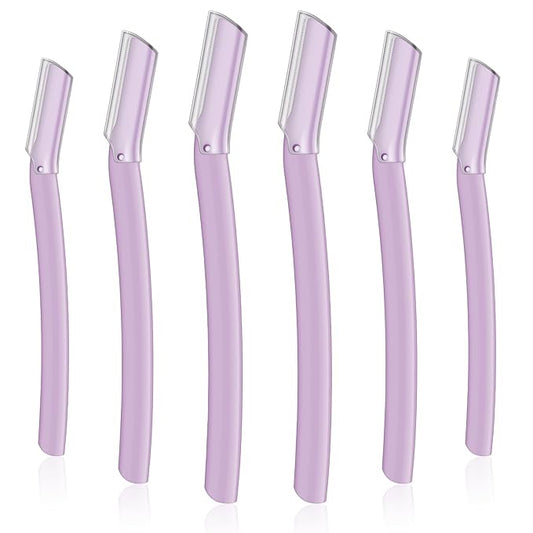 Lasnten 6Pcs Dermaplane Razor Eyebrow Facial Razor for Women Men Single Blade Multipurpose Eyebrow Trimmer Skin Hair Removal Shaver Face Razor Dermaplaning Exfoliating Tool Include Blade Cover(Purple)-Velvo Beauty