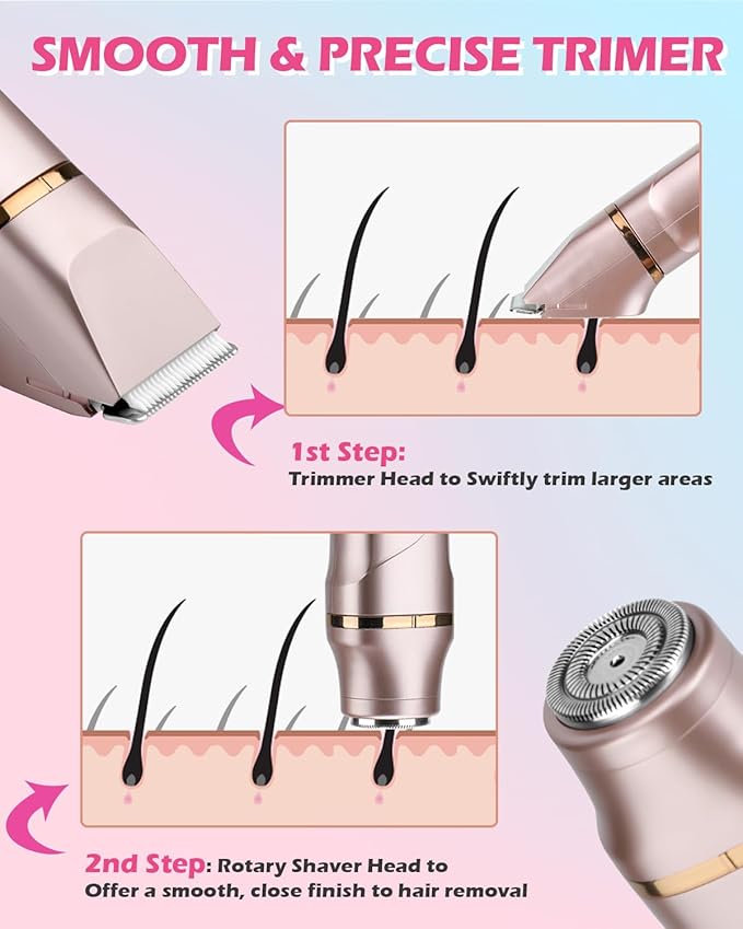 Bikini Trimmer for Women 2-in-1 – Rechargeable Electric Razors for Women, Painless Electric Shaver for Bikini, Underarm, Legs, Arms – IPX7 Waterproof, Compact Travel Design-Velvo Beauty