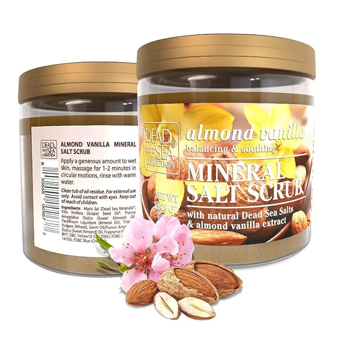 Dead Sea Collection Almond Vanilla Salt Scrub – Exfoliating Body Scrub for Women – Moisturizing and Nourishing Skin – with Pure Oils and Dead Sea Minerals (23.28 Oz)-Velvo Beauty