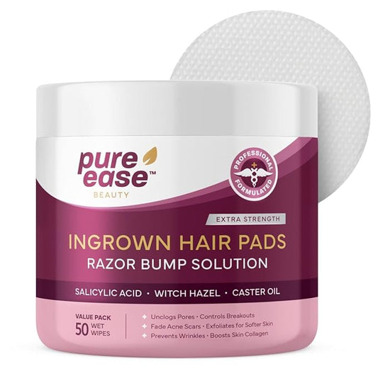 Ingrown Hair Treatment & Exfoliating Pads – 50 Pre-Soaked Wipes for Razor Bumps Treatment for Women – Skin-Smoothing Formula for Face, Neck, Underarms & Bikini Area-Velvo Beauty