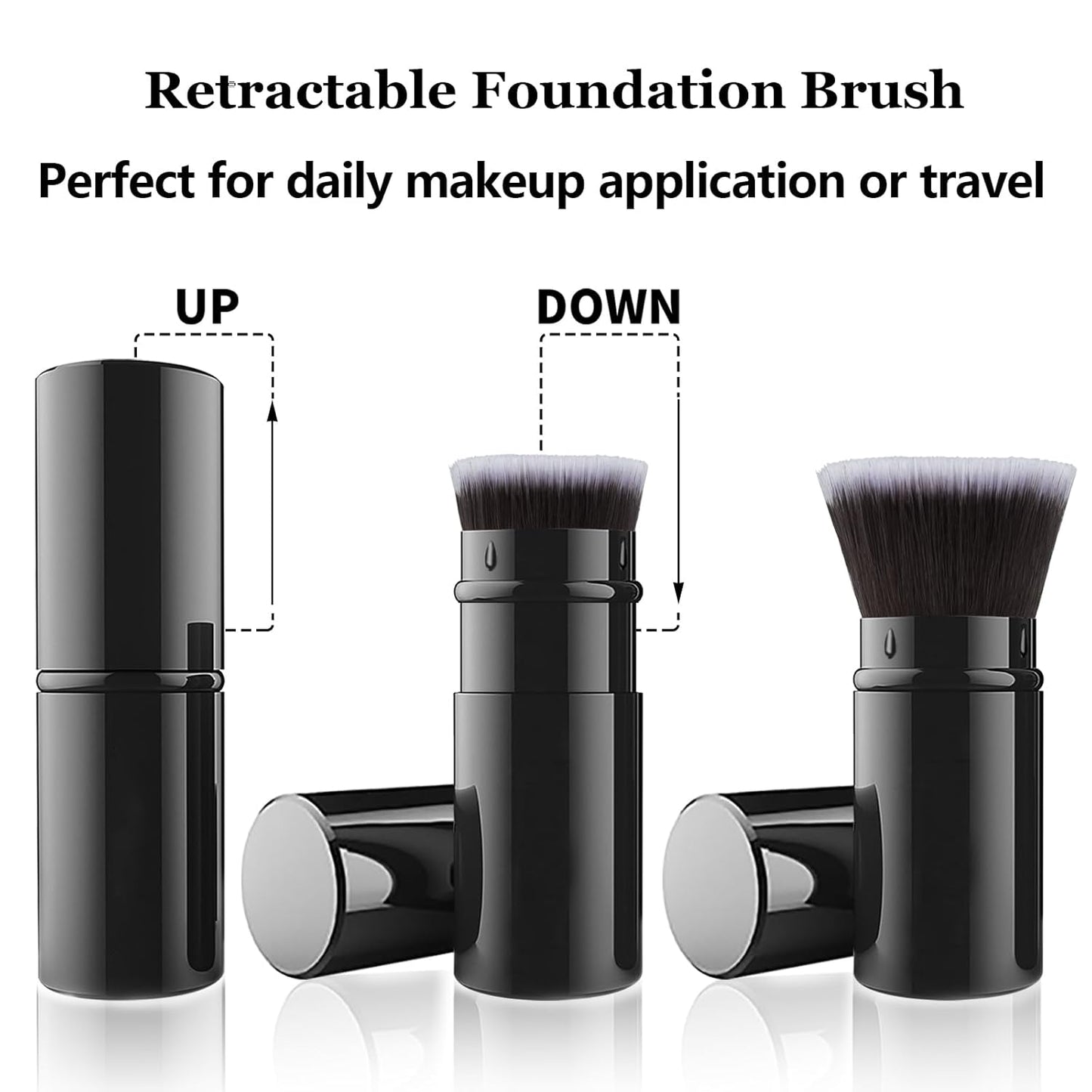 Falliny Makeup Brushes Retractable, Travel Powder Foundation Kabuki Brush, Portable Face Liquid Foundation Sunscreen Brush with Cover for Blending Liquid, Bronzer,Cream or Flawless Powder Cosmetics-Velvo Beauty