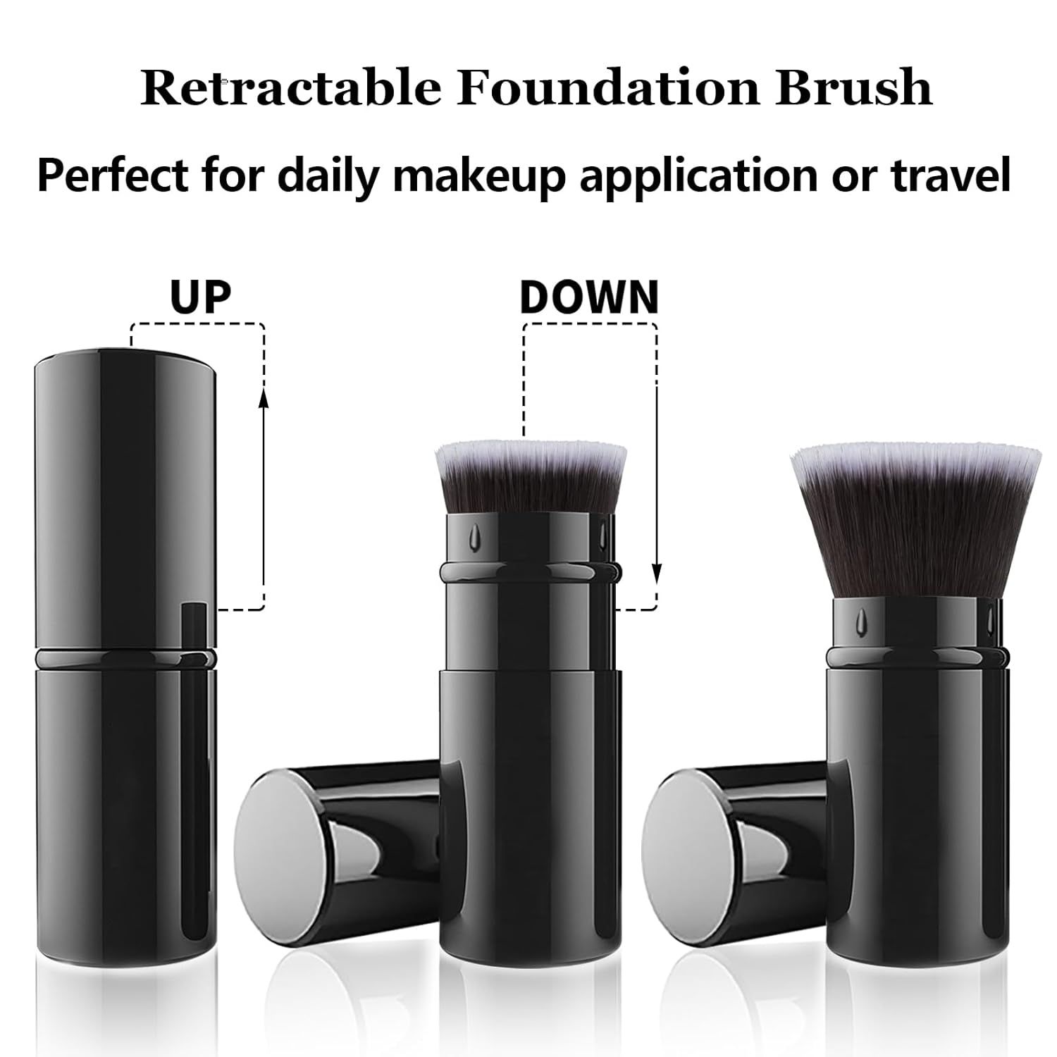 Falliny Makeup Brushes Retractable, Travel Powder Foundation Kabuki Brush, Portable Face Liquid Foundation Sunscreen Brush with Cover for Blending Liquid, Bronzer,Cream or Flawless Powder Cosmetics-Velvo Beauty