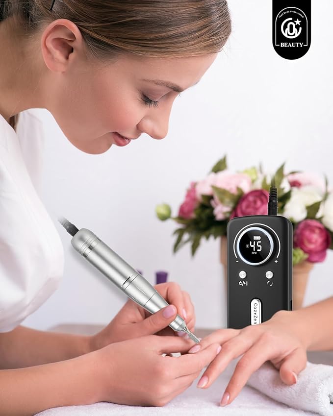 CozyZen Cordless Nail Drill Professional: 45000 RPM Rechargeable Electric Nail File Kit, Portable & Low Noise for Acrylic, Gel Nails, Manicure & Pedicure - Salon & Home Use-Velvo Beauty