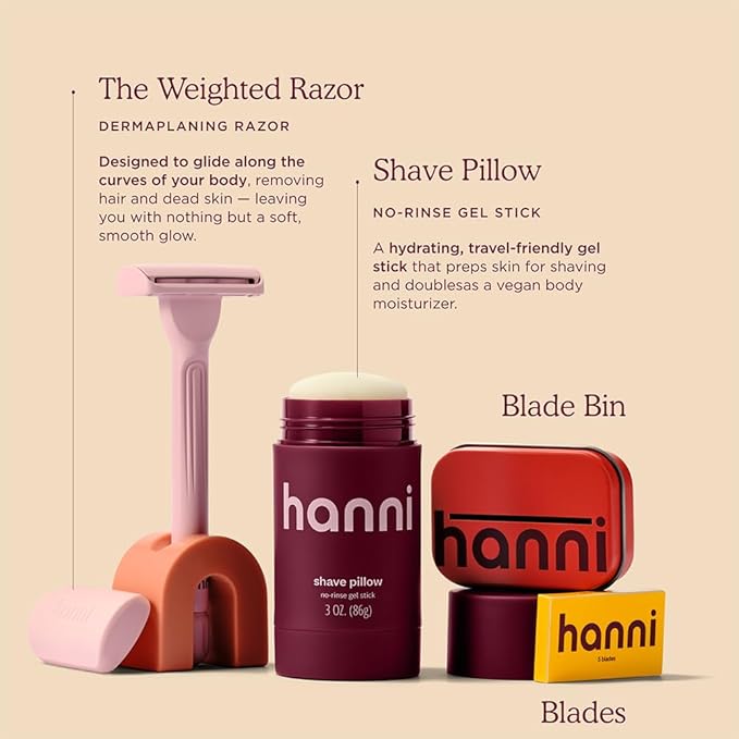HANNI Shave Starter Set, Saftey Razor with Blades and Shaving Gel, Unisex Grooming Kit for Smooth, Soft Skin, Hair Removal Gift Set for All Skin Types, Blush-Velvo Beauty