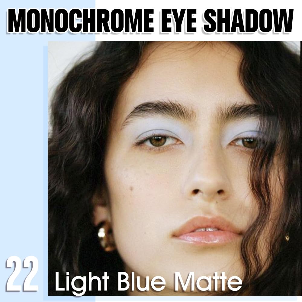 Light Blue Matte Eyeshadow Palette for Women, Single Monochrome Eye Shadow Makeup, Shiny Pressed Powder, Blendable Natural sombras para ojos, Holographic,Vegan,Travel -22-Velvo Beauty