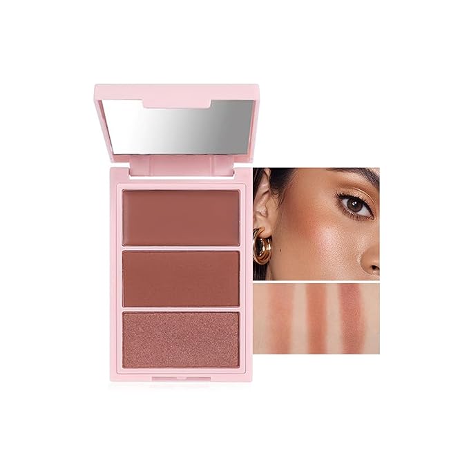 3D Blush Palette, Multi-Use Makeup Contour Pressed Powder Long-Lasting Pigment Cheekbones Contouring Blush Blendable Natural Shimmery Or Matte Finish(03#)-Velvo Beauty