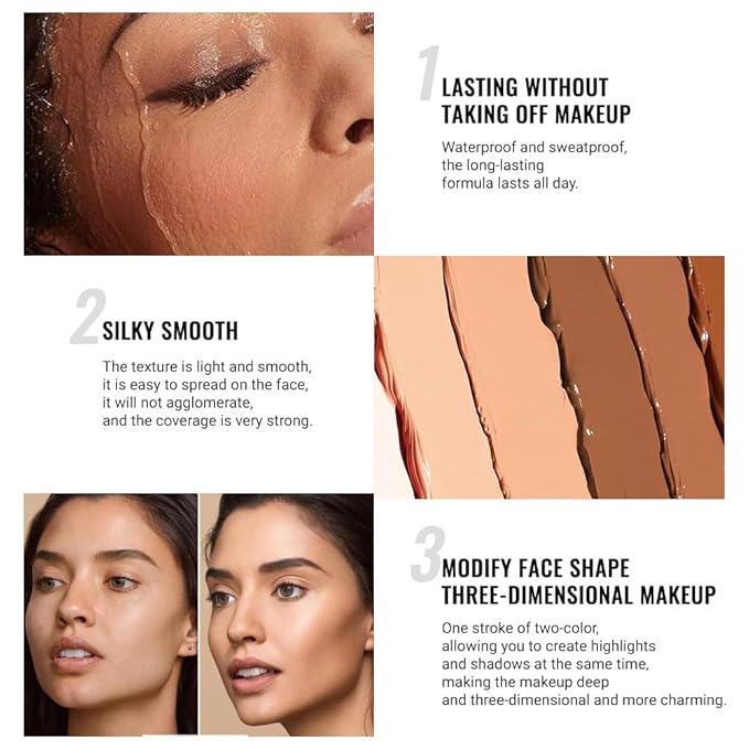 evpct 4 Color Contour Stick Makeup Set Concealer Bronzer Stick Cream Contour Palette Contour Contouring Makeup Kit for Beginner Face Highlighter Makeup Stick Liquid Contour contorno maquillaje 01+02-Velvo Beauty