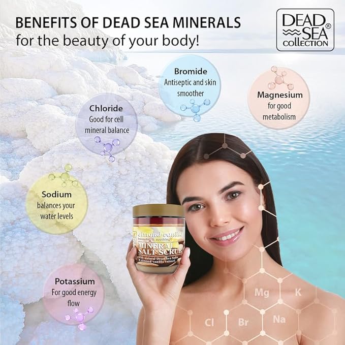 Dead Sea Collection Almond Vanilla Salt Scrub – Exfoliating Body Scrub for Women – Moisturizing and Nourishing Skin – with Pure Oils and Dead Sea Minerals (23.28 Oz)-Velvo Beauty