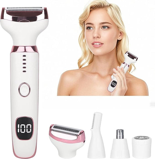 Electric Razors LED Display for Women Men, 2025 Wet/Dry Lady Shaver,4 in 1 Cordless Hair Remover with IPX7 Waterproof,Smooth & Silky Portable Bikini Electric Grooming Set (Pink)-Velvo Beauty