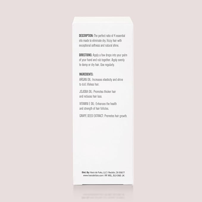 Hanz de Fuko Vegan Hair and Beard Oil – Supports Growth, Beard Health and Softer, Smoother Hair – Hydrating Formula with Argan & Jojoba Oil, Vitamin E and Grape Seed Extract –1.76 oz., Travel Size-Velvo Beauty