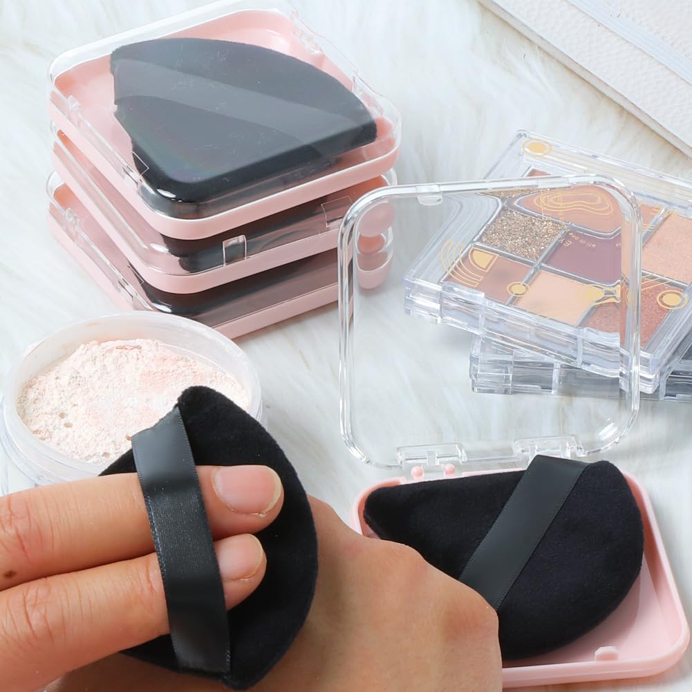 Ocim 4 Pcs Triangle Powder Puffs for Face Powder,Soft Velour Triangular Beauty Puff,Makeup Pressed, Baking & Setting Powder Sponge Applicator Pads with Case,black-Velvo Beauty