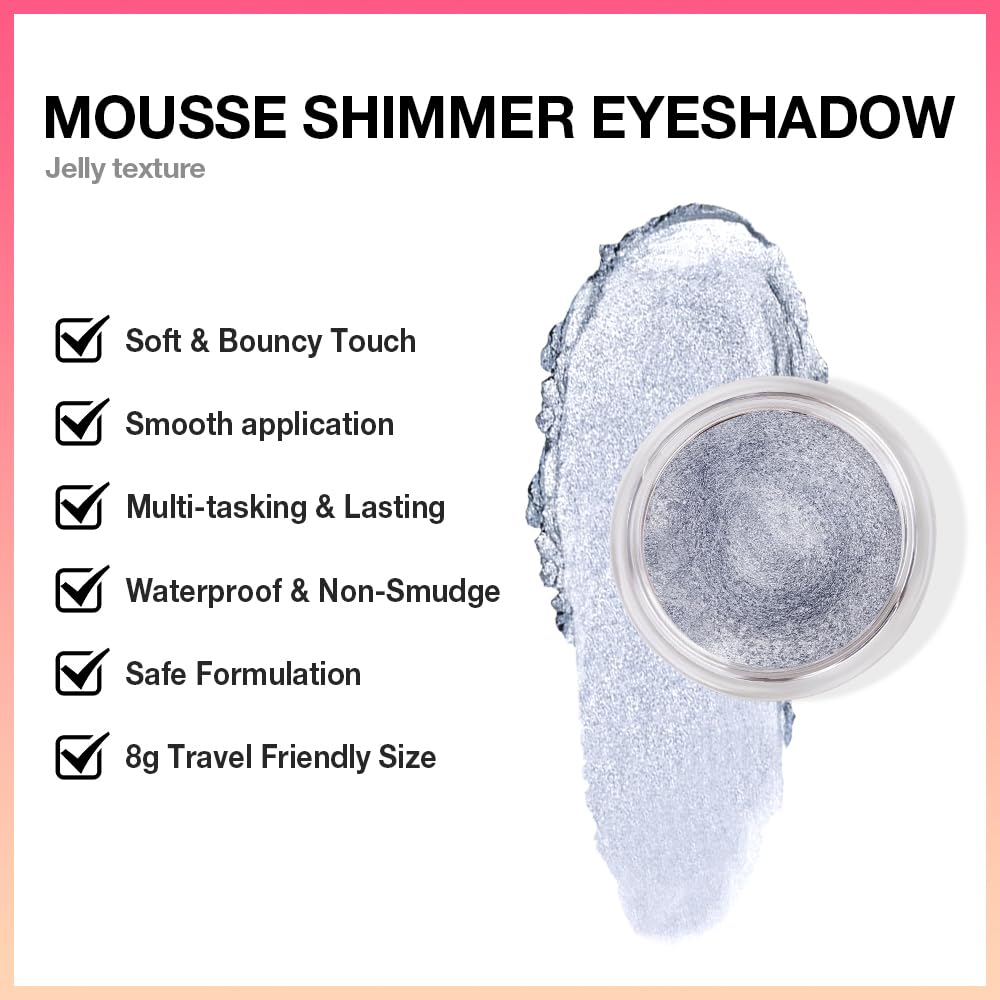 Cream Glitter Grey Blue Shimmer Metallic Eyeshadow Palette Makeup, Natural Single Mini Instant Holographic Eyeshadow For Women, Sombras Crema Para Ojos, Talc, Paraben & Cruelty Free-Velvo Beauty