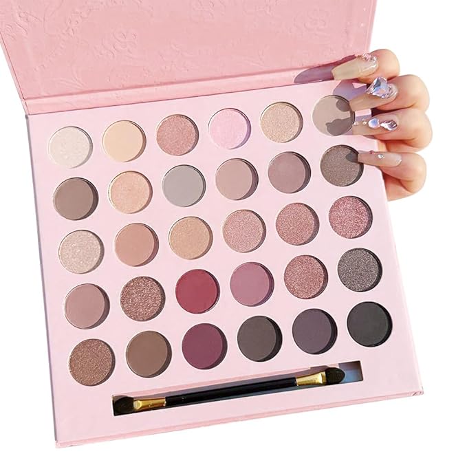 30 Colors Nude Champagne Gold Matte Shimmer Eyeshadow Palette with Brush for Eye Makeup,High Pigmented Pink Purple Brown Eye Shadow Primers Powder Palet de sombras de ojos-Big30-Velvo Beauty
