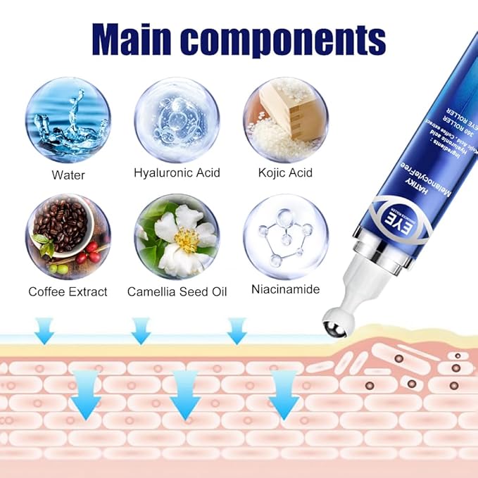 Caffeine Eye Cream with 360° Eye roller for Puffy Eyes -Under Eye Cream for Dark Circles and Puffiness - 5% Caffeine Eye Serum Reduce Wrinkles, Fine Lines and Under Eye Bags-Velvo Beauty