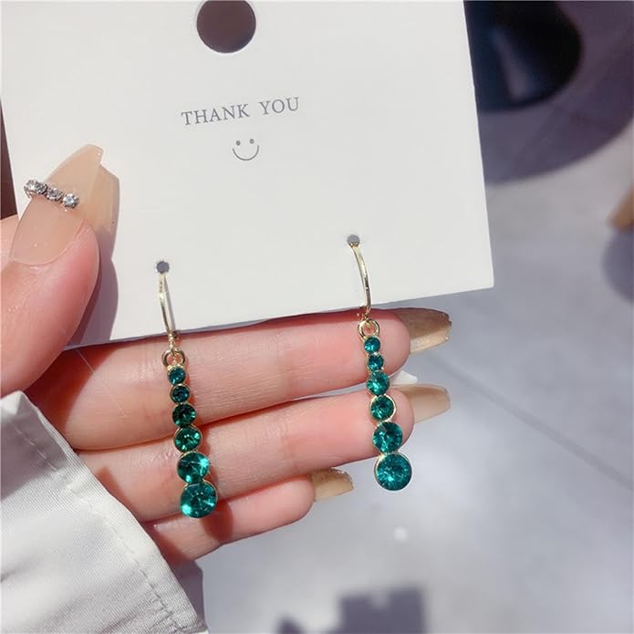 Vintage Crystal Emerald Drop Earrings Emerald Bar Dangle Earrings Green Long Tassel Chain Earrings Gold Hoop Huggie Earrings Jewelry for Women-Velvo Beauty