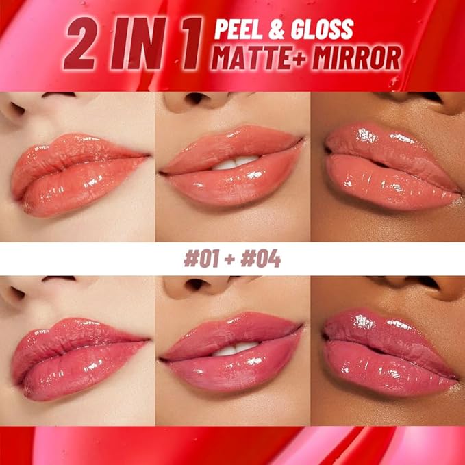 2Pcs Lip Stain Peel Off Lip Gloss oil Dual-Ended Combo, Lips Liner Stain Peel Off Masque, Long Lasting & Waterproof, Transfer-Proof Lip Tint Stain with Lip oil for All Skin Type 01#+04#-Velvo Beauty