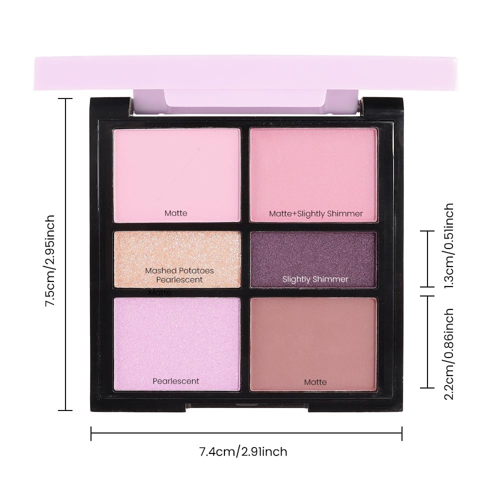 6-Color Pink Champange Purple Matte & Shimmer Eyeshadow Palette with Mirror – Highly Pigmented, Long-Lasting Eye Makeup for Artists & Creative Looks (03#)-Velvo Beauty