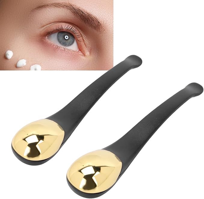ZJchao Eye Massage Stick, 2pcs Eye Cream Applicator Spatula Metal Face Massage Tool Stick Applicator Wand Sticks Eye Cream Massage Sticks Cosmetics Spoon Massager for Dark Circle Puffiness Reduction-Velvo Beauty
