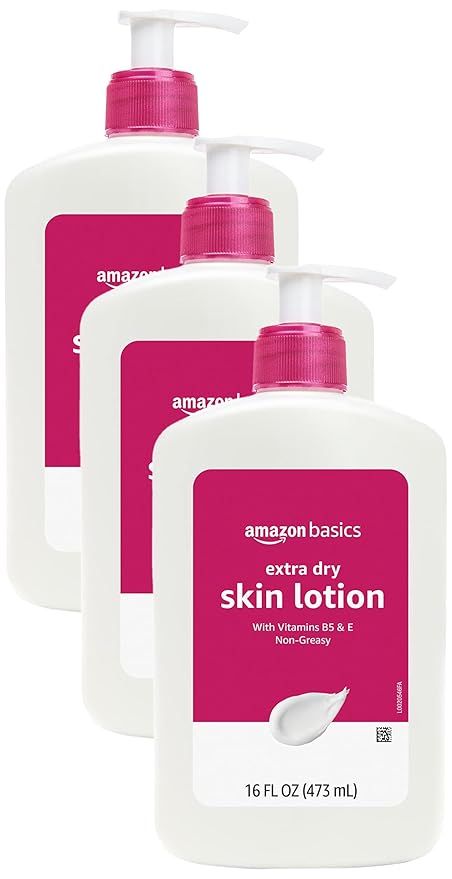 Amazon Basics Body Lotion for Extra-Dry Skin with Vitamins B5 & E, Clean Scent, 16 fl oz, Pack of 3 (Previously Solimo)-Velvo Beauty