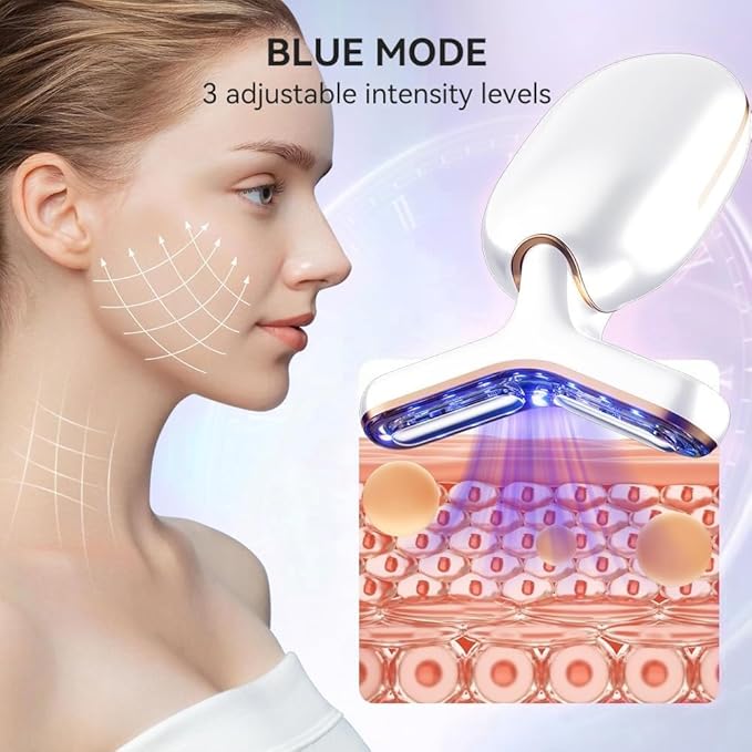 Neck Face Massager, Multifunctional Facial Massager, Face Sculpting Tool for Skin Care with Vibration, Thermal (White Gold)-Velvo Beauty