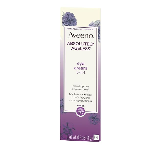 Aveeno Absolutely Ageless 3-in-1 Anti-Wrinkle Eye Cream for Fine Lines & Wrinkles, Crows Feet, & Under-Eye Puffiness, Antioxidant Blackberry Complex, Hypoallergenic, Non-Greasy, 0.5 oz-Velvo Beauty