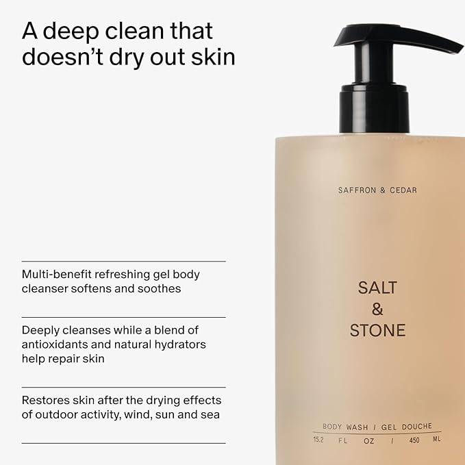 Salt & Stone Body Wash with Antioxidants for Deep Moisture | For Women & Men, Sulfate, Paraben, & Dye Free, Leaving Skin Soft and Hydrated - 15.2 fl oz-Velvo Beauty