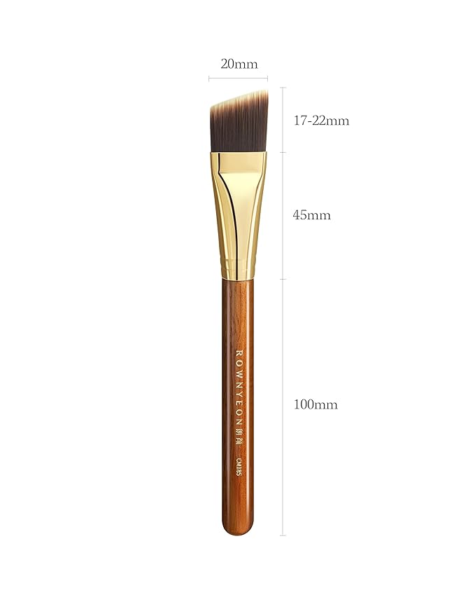 Desert Oak Series Angled Foundation Brush - 20mm Thin Contour Head for Cream/Stick Foundation, Precision Buffing & Detailing, Bubinga Handle & Brass Ferrule (CM 185)-Velvo Beauty