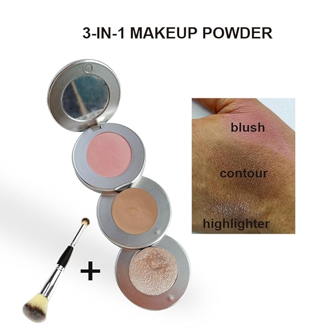 Blush Contour and Highlighter Palette, 3 in 1 Face Contouring, Pink Blusher for Cheeks and Natural Glitter Highlighter Powder Makeup Palet with Brush and small Mirror, Compact Stackable-Velvo Beauty
