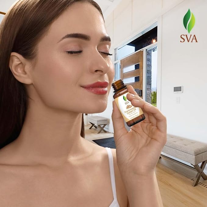 SVA Frankincense Essential Oil – 1/3 Fl Oz – 100% Natural Boswellia Carterii Oil - for Diffuser, Hair Care, Face, Skin Care, Aromatherapy, Scalp and Body Massage, Soap and Candle Making-Velvo Beauty