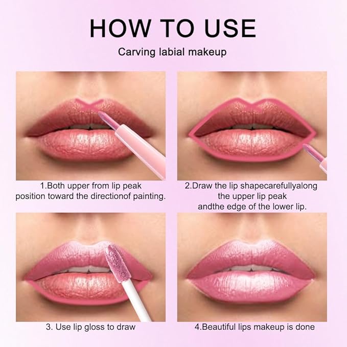 evpct Warm Pink Metallic Glitter Lip Liner and Lipstick Combo Set Long Lasting Waterproof, Metallic Shimmer Lip Gloss Stain Makeup for Women, Warm Pink Frosted Iridescent Glossy Liquid Lipstick 19-Velvo Beauty
