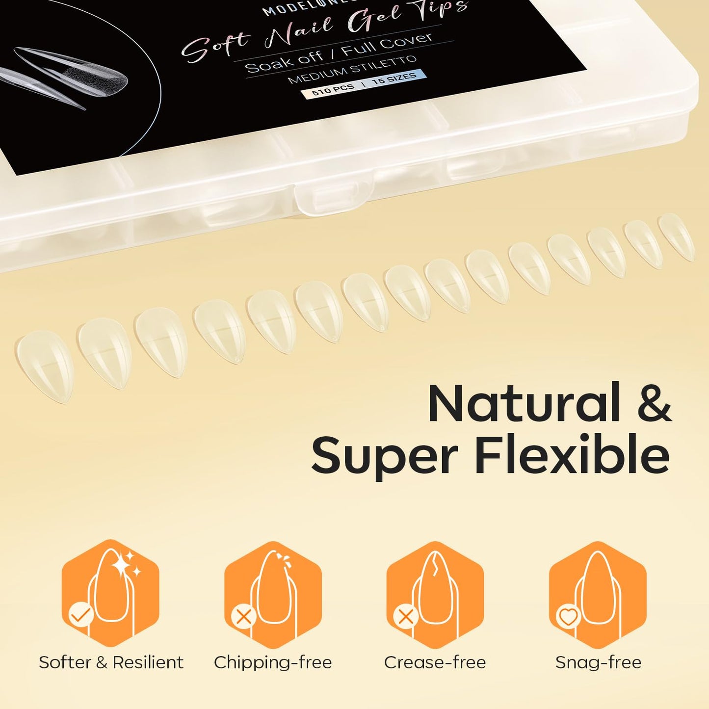 Modelones Medium Stiletto Fake Nail Tips - 510Pcs Gel Tips Pre-shaped Half Matte Full Cover Clear Acrylic Gel Kit False Press on Nails for Extension DIY Salon 15Sizes-Velvo Beauty