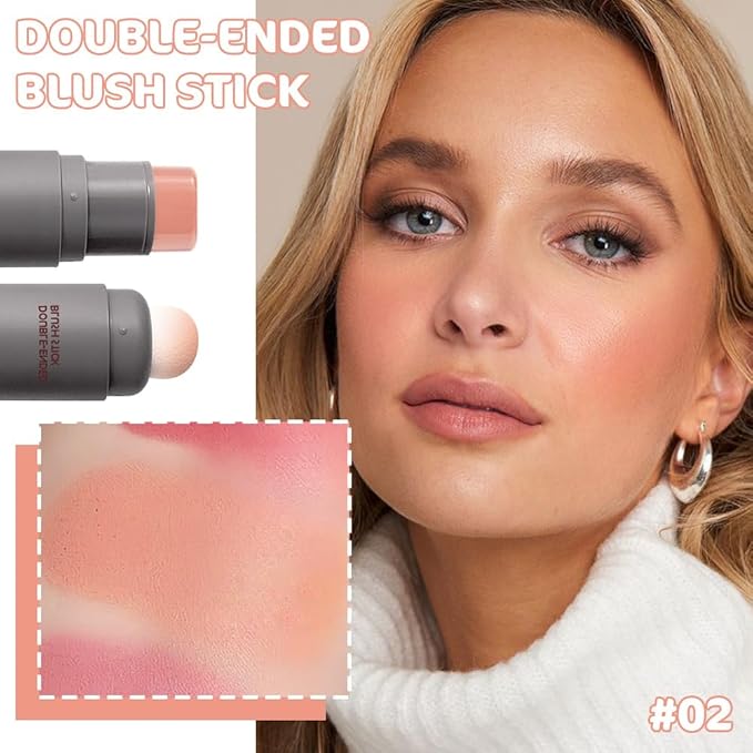 Cream to Powder Blush Stick, High Impact Color, Moisturizing Face Makeup (02#, 1 Count (Pack of 1))-Velvo Beauty