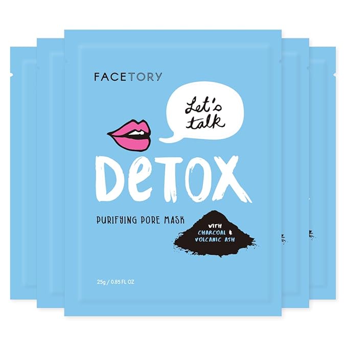 FACETORY K Beauty Face Mask Skin Care - LET'S TALK DETOX PURIFYING Sheet Mask with Charcoal & Volcanic Ash | Pore Refining Charcoal Face Mask (5 Pack)-Velvo Beauty