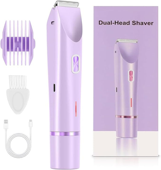 2025 New 2-in-1 Bikini Trimmer & Electric Shaver for Women - Cordless Wet/Dry Electric Razor Kit, Waterproof Hair Removal for Face/Lips/Underarms/Legs/Pubic Areas (Purple)-Velvo Beauty