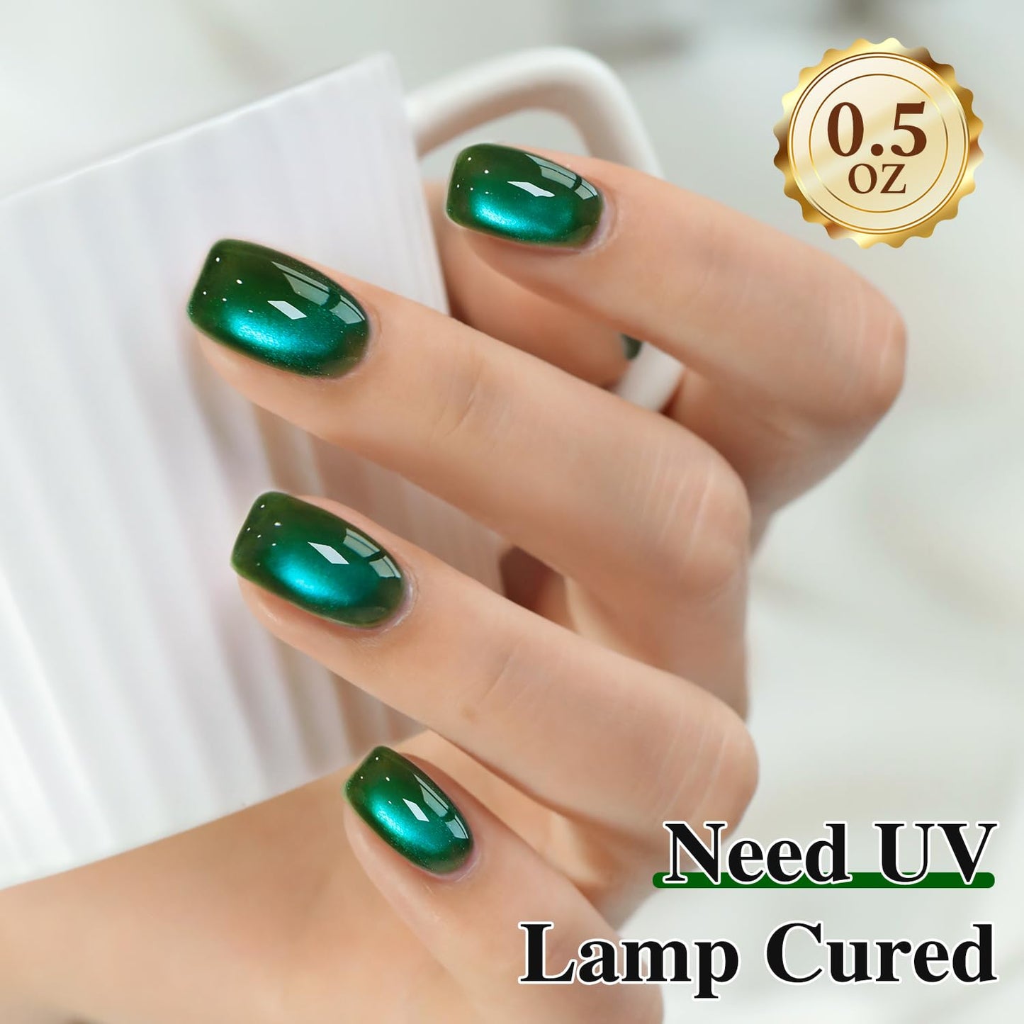 Double Rhythm Jelly Glass Cat Eye Gel Polish with Magnet 15ML Holographic Glitter Shimmer Translucent Sheer Color Magnetic Nail Polish Salon DIY at Home (Dark Green-MC1263)-Velvo Beauty