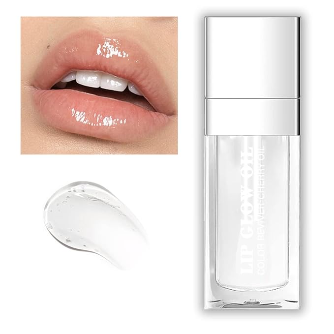 Plumping Lip Oil, Long Lasting Hydrating Lip Gloss Tinted Lip Balm Non-sticky Revitalizing, Transparent Lip Care Oil for Dry Lip (Clear)-Velvo Beauty