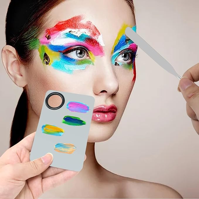 Honbay 1PCS Stainless Steel Makeup Spatula and 1PCS Makeup Mixing Palette with PU Leather Cover for Cosmetic Foundation Pigment Blending-Velvo Beauty