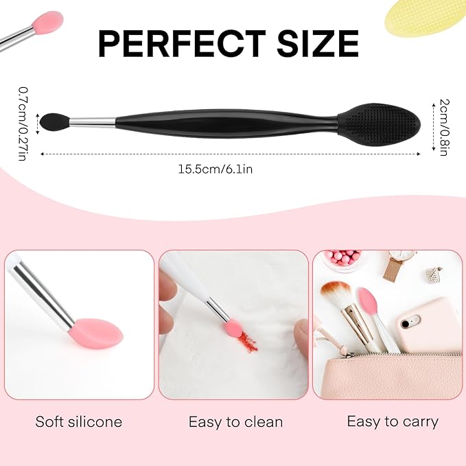 Unaone Lip Scrub Brush - 3 PCS Dual-ended Lip Scrubber Exfoliator and Silicone Lip Brush, 2-in-1 Silicone Lip Scrub Tool Lip Mask Applicator, Gentle Exfoliator & Applicator for Soft-Velvo Beauty