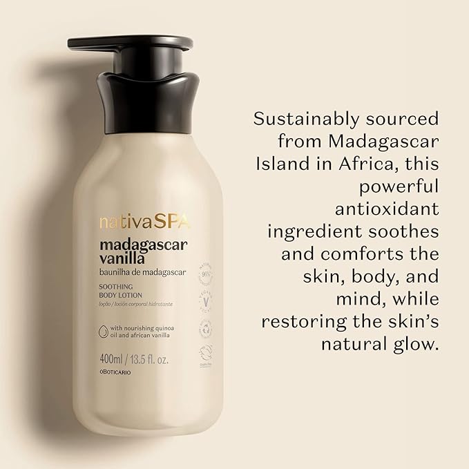 Nativa SPA by O Boticário, Madagascar Vanilla Moisturizing Body Lotion, Fragranced Skin Moisturizer with Purified Quinoa Drops, 13.5 Ounce-Velvo Beauty