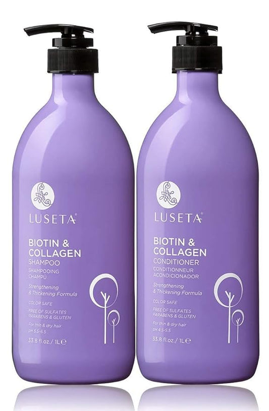 L LUSETA Biotin & Collagen Shampoo & Conditioner Set (2 x 33.8oz) - Thickening for Hair Growth, Infused with Argan Oil to Repair Dry, Damaged Hair-Velvo Beauty